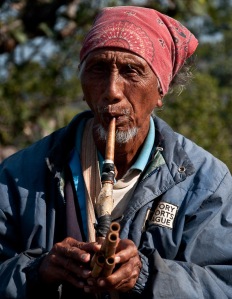 Old musician at the view point.
